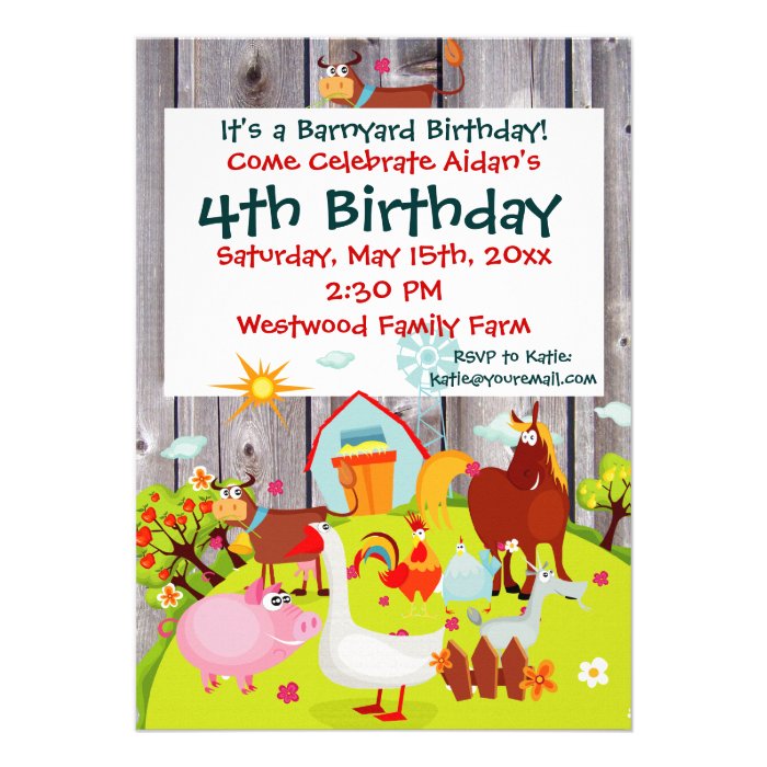 Barnyard Farm Animals Barnwood Birthday Invitation