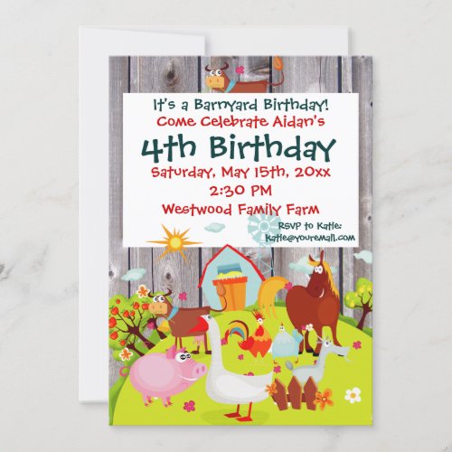 Barnyard Farm Animals Barnwood Birthday Invitation