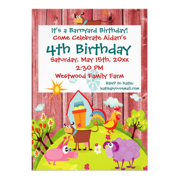 Barnyard Farm Animals Barnwood Birthday Invitation