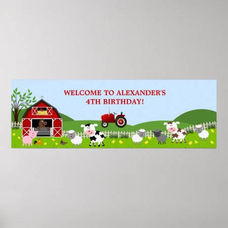Barnyard Farm Animals Birthday Banner Poster