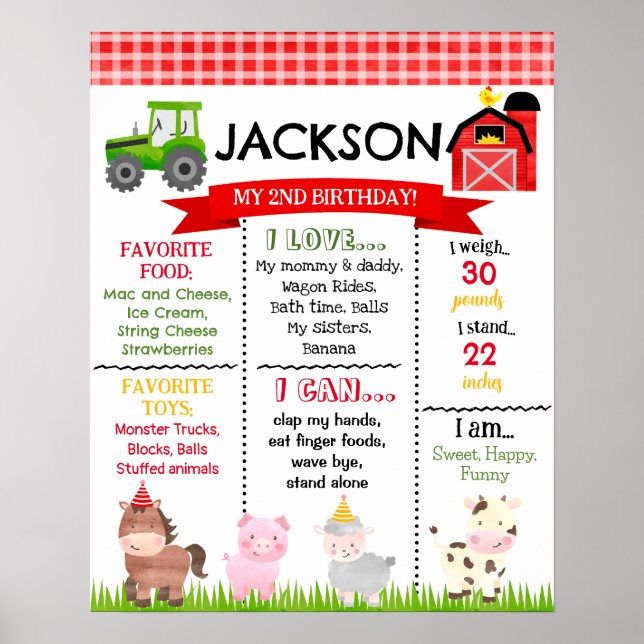 Barnyard Farm Animals Birthday Milestone Sign boy (Front)