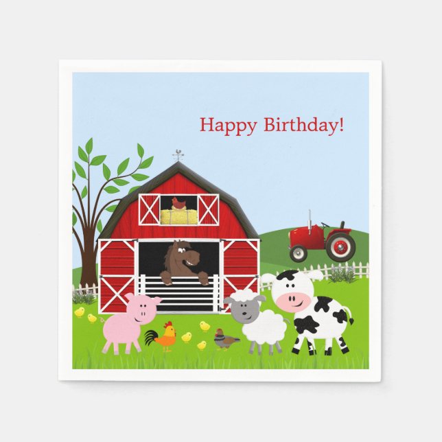 Barnyard Farm Animals Birthday Paper Napkins (Front)