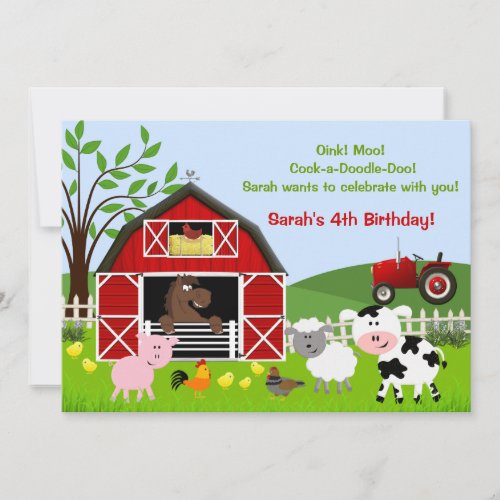 Barnyard Farm Animals Birthday Party Invitations Personalized Invitation