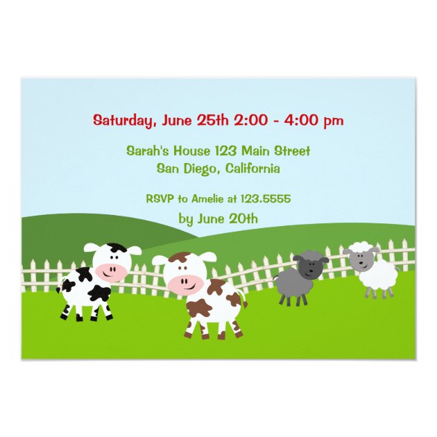 Barnyard Farm Animals Birthday Party Invitations