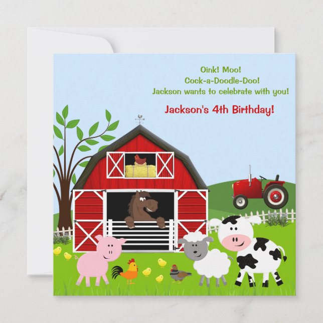 Barnyard Farm Animals Birthday Party Invitations (Front)
