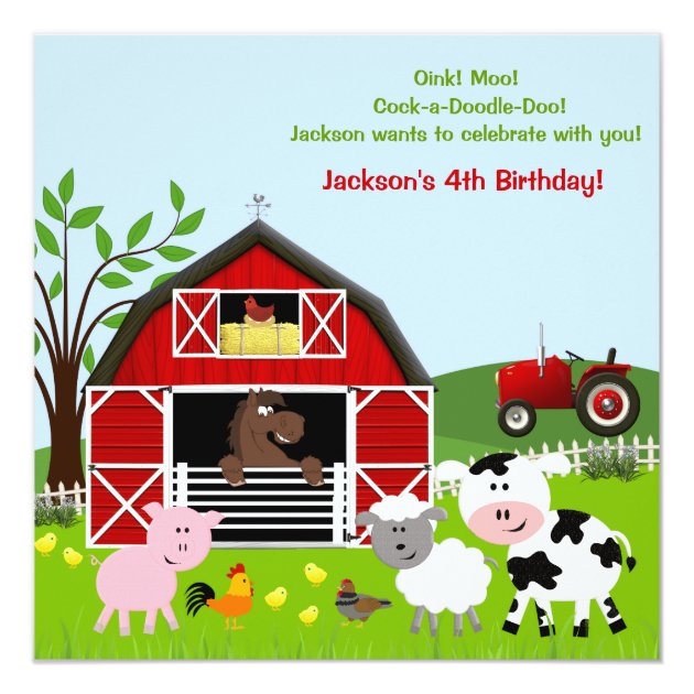 Barnyard Farm Animals Birthday Party Invitations