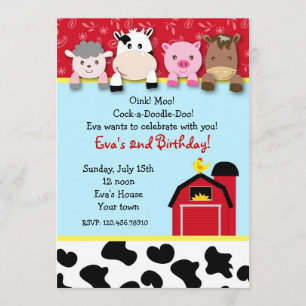 Barnyard farm animals Birthday Party invitations