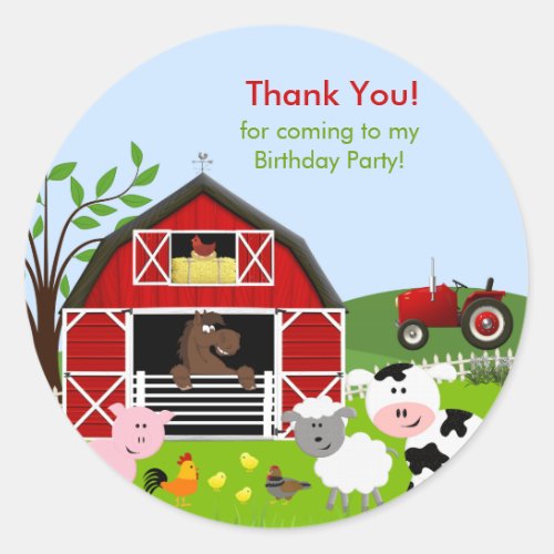 Barnyard Farm Animals Birthday Party Sticker