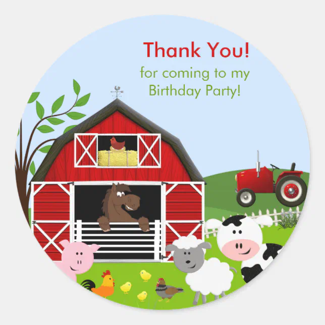 Barnyard Farm Animals Birthday Party Sticker | Zazzle