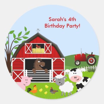 Barnyard Farm Animals Birthday Party Sticker by SpecialOccasionCards at Zazzle