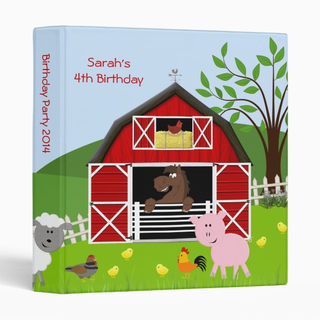 Barnyard Farm Animals Birthday Photo Album 3 Ring Binder (Front/Spine)