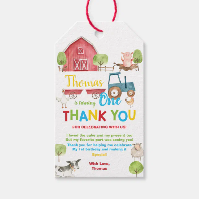 Barnyard Farm Animals Birthday Thank You Favor Gift Tags | Zazzle