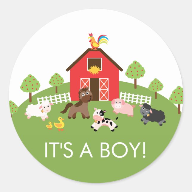 Barnyard Farm Animals It' a Boy Favor Sticker (Front)