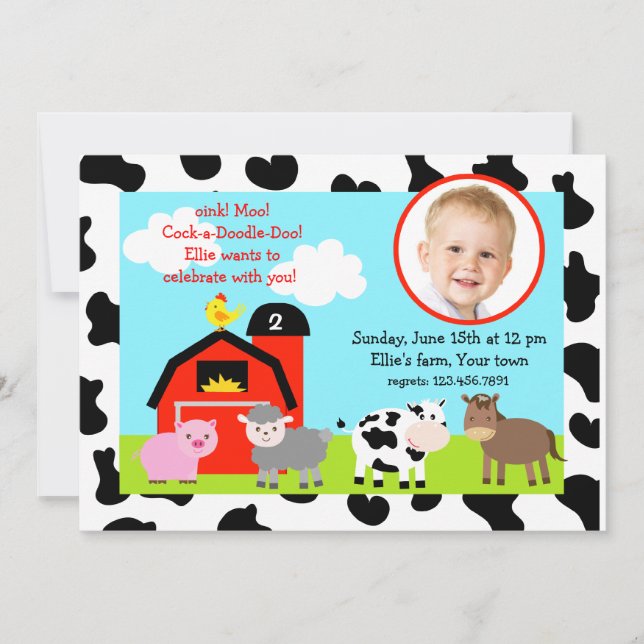 Barnyard Farm Animals Photo Birthday Invitations (Front)