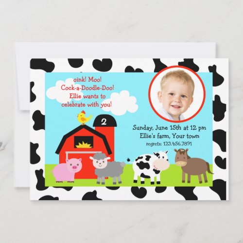 Barnyard Farm Animals Photo Birthday Invitations