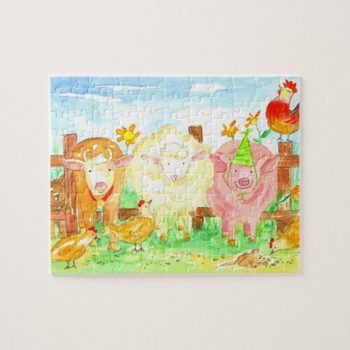 Barnyard Farm Animals Pig Cow Sheep Kids Jigsaw Puzzle