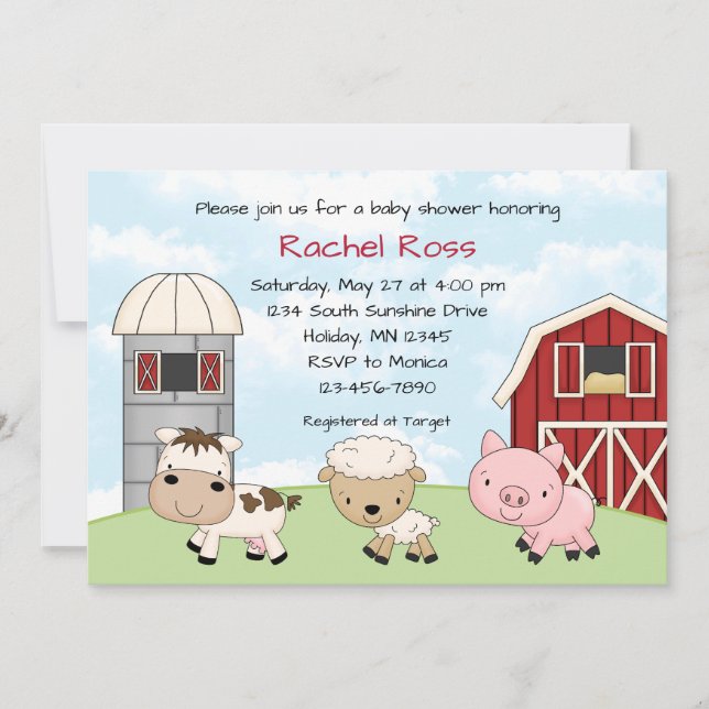 Barnyard Farm Baby Shower Invitations (Front)