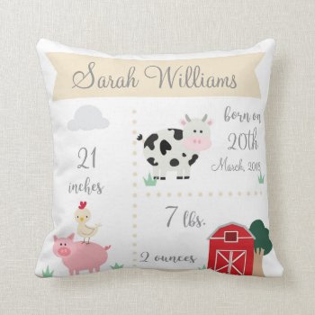 Barnyard Farm Birth Announcement Pillow by OS_Designs at Zazzle