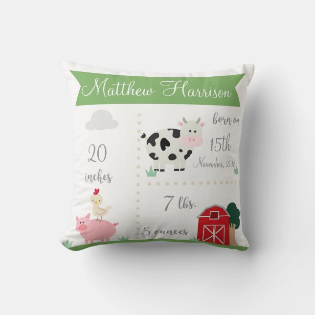 Barnyard Farm Birth Announcement Pillow (Front)