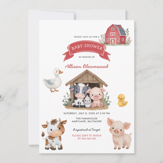 Barnyard Farm Cute Animals Baby Shower Invitation (Front)