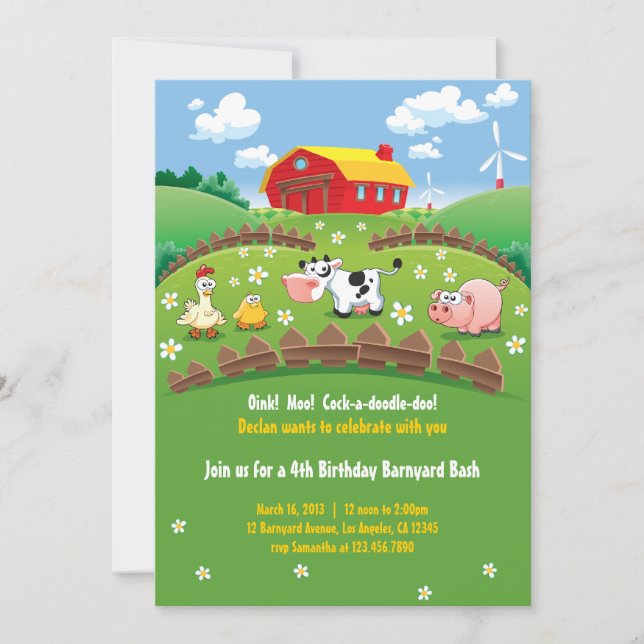 Barnyard Farm Kids Birthday Invitations (Front)