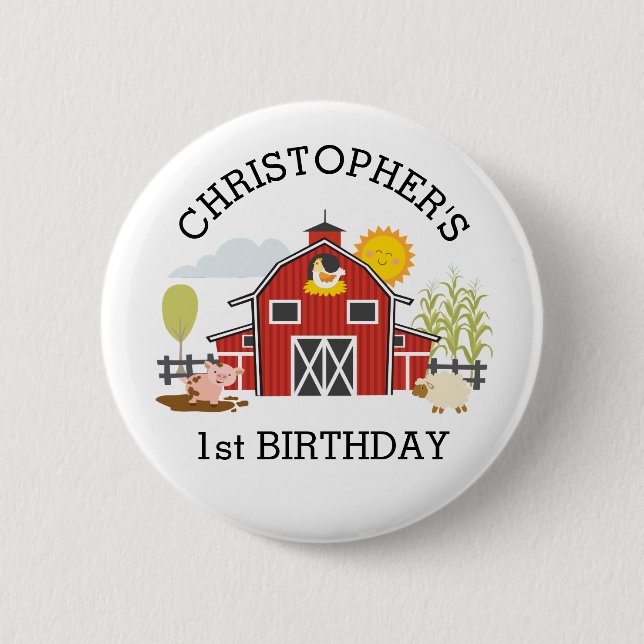 Barnyard Farm Old Macdonald 1st Birthday Button (Front)
