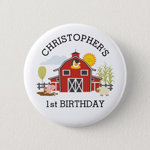 Barnyard Farm Old Macdonald 1st Birthday Button