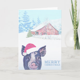 Barnyard Farm Pig Christmas Card Merry Christmas