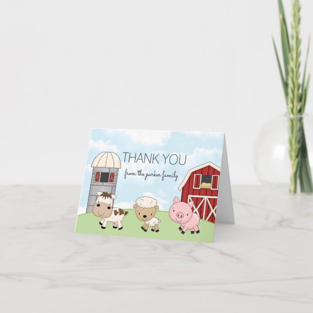 Barnyard Farm Thank You Note Card │ Folded (Front)