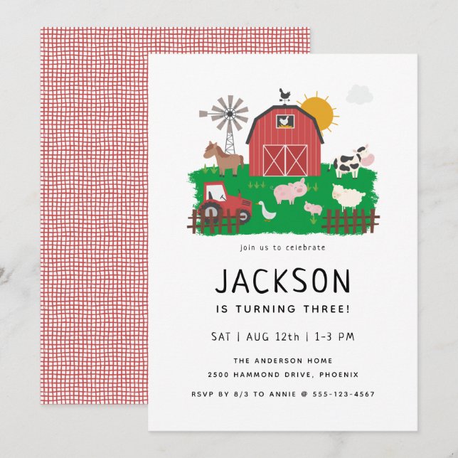 Barnyard Farm Theme Birthday  Invitation (Front/Back)