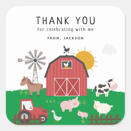 Barnyard Farm Theme Birthday Thank You Square Sticker