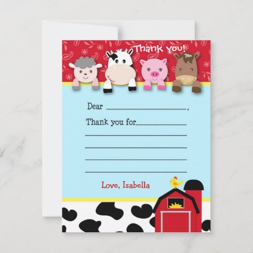 Barnyard Fill in the blank thank you note cards Custom Invite