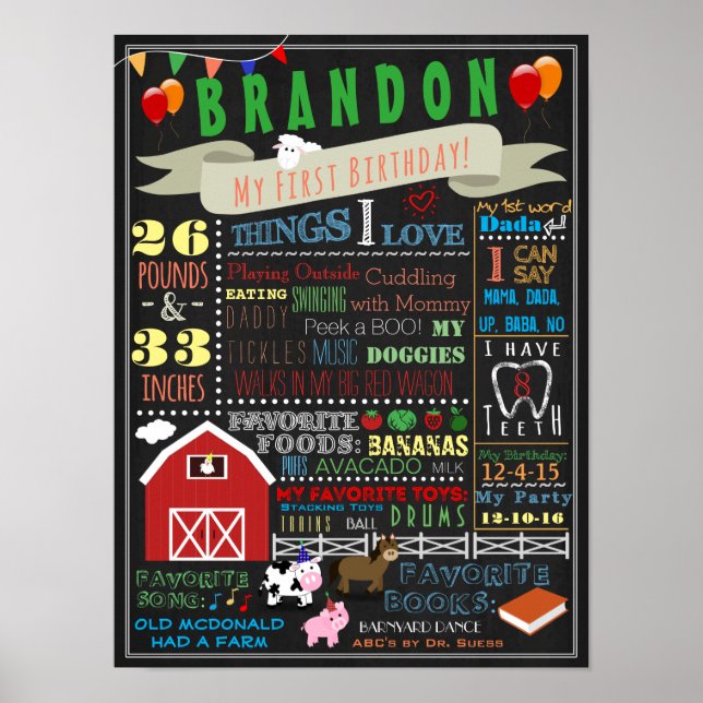 Barnyard First Birthday Poster (Front)