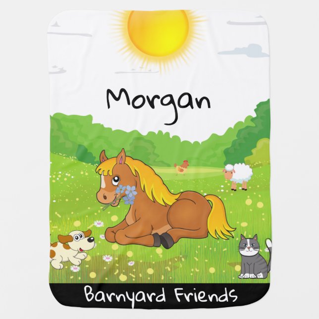 Barnyard Friends Pony, Cat, Dog, Chicken, Lamb  Baby Blanket (Front)