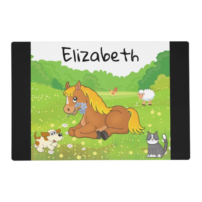 Barnyard Friends Pony, Cat, Dog, Chicken, Lamb   Placemat (Front)