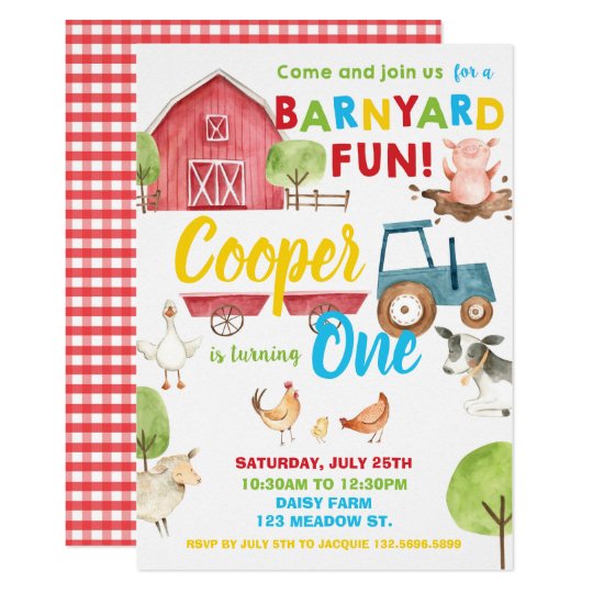 Barnyard Fun 1st Birthday Party Farm Animals Invitation Zazzle Com