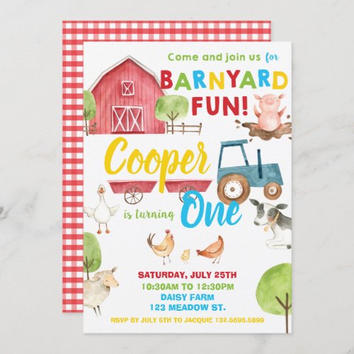 Barnyard Fun 1st Birthday Party Farm Animals Invitation