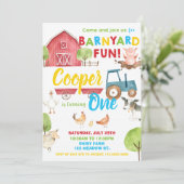 Barnyard Fun 1st Birthday Party Farm Animals Invitation (Standing Front)