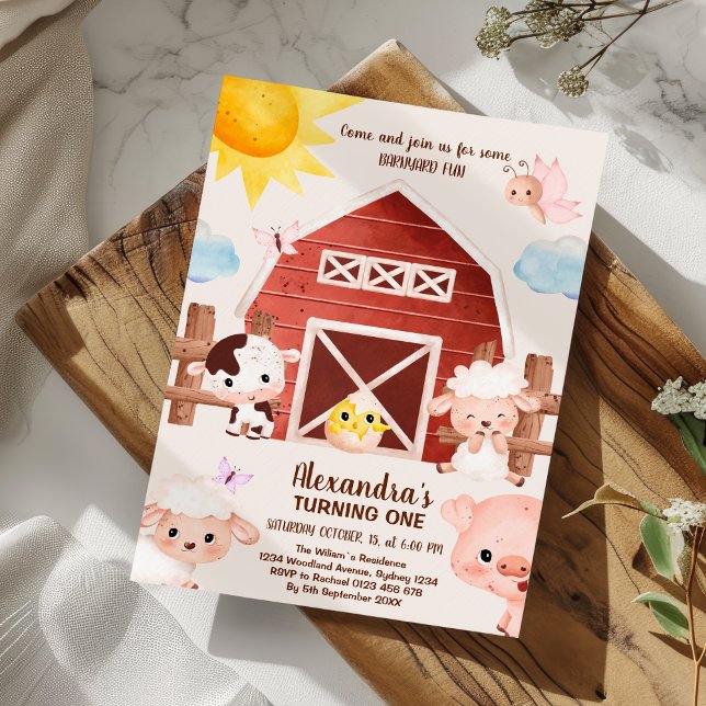 Barnyard Fun 1st Birthday Party Farm Animals Invitation (Creator Uploaded)