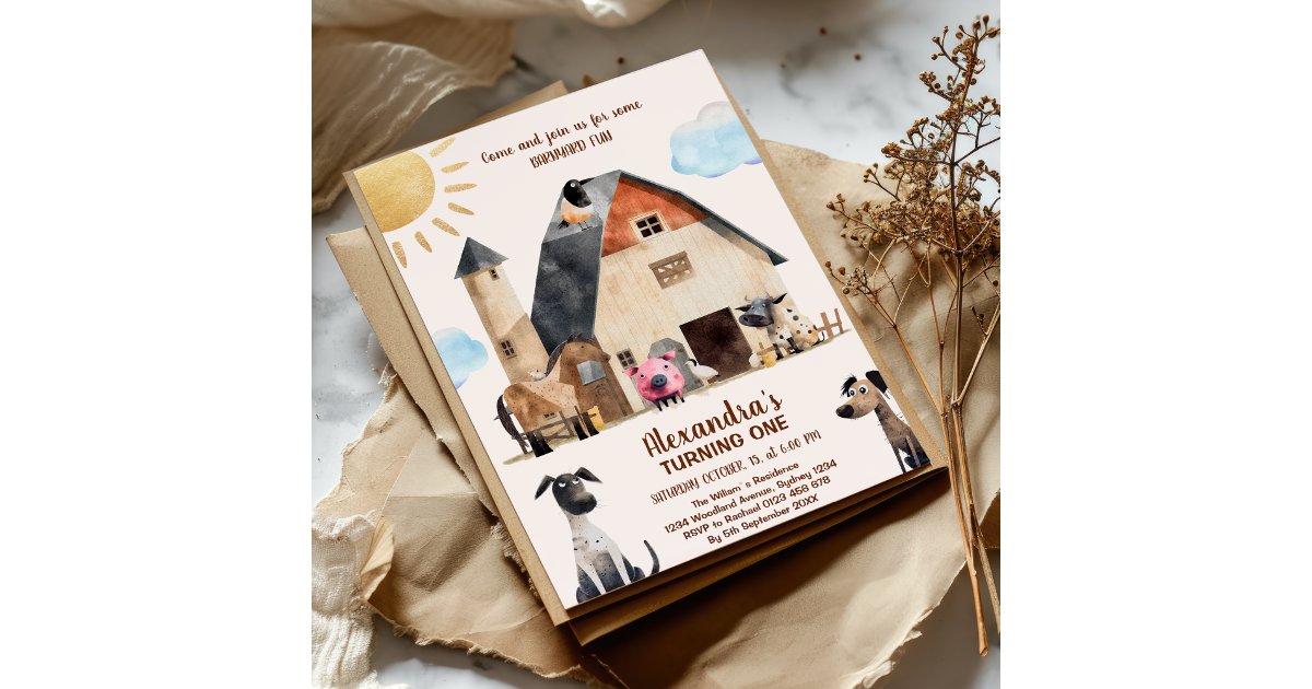Barnyard Fun 1st Birthday Party Farm Animals Invitation | Zazzle