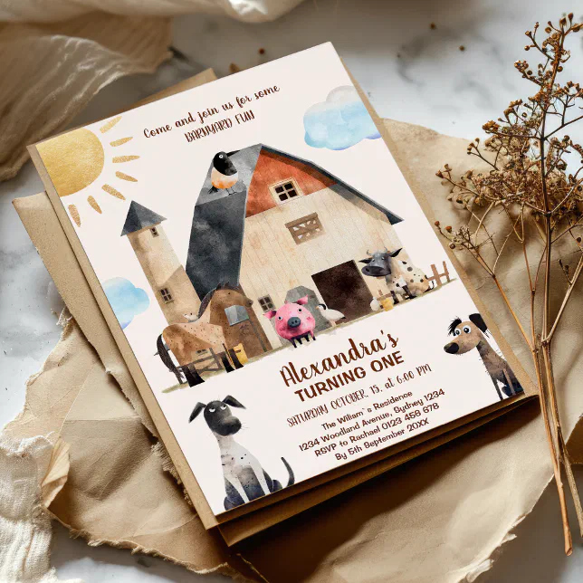 Barnyard Fun 1st Birthday Party Farm Animals Invitation | Zazzle