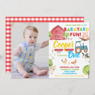 Barnyard Fun 1st Birthday Party Farm Animals Photo Invitation