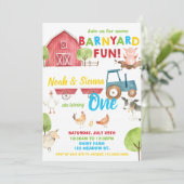 Barnyard Fun 1st Birthday Party Farm Animals Twins Invitation (Standing Front)