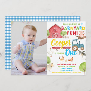 Barnyard Fun Boy Birthday Party Farm Animals Photo Invitation