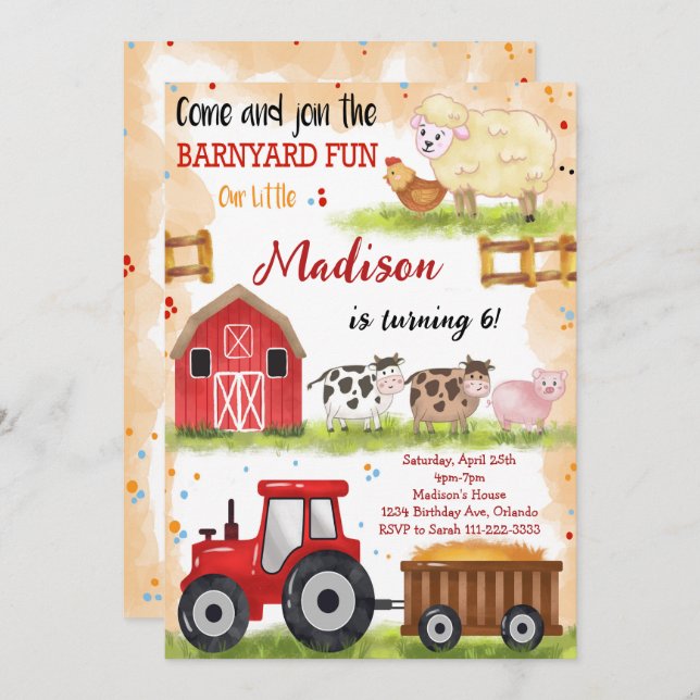 Barnyard Fun Farm Animals Birthday Invitation (Front/Back)