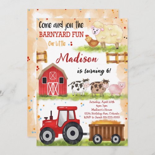 Barnyard Fun Farm Animals Birthday Invitation