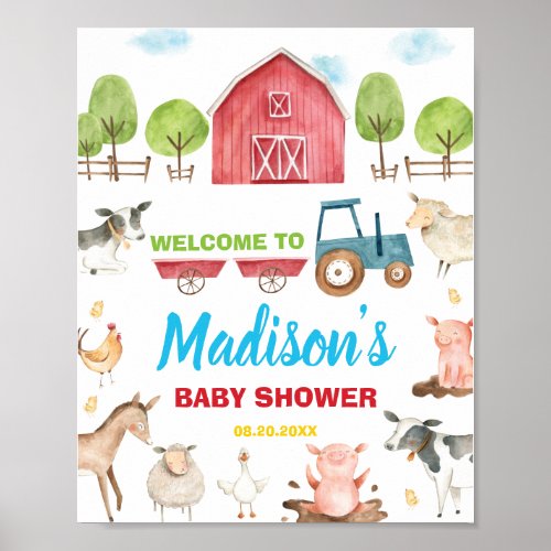 Barnyard Fun Party Farm Animal Baby Shower Welcome Poster