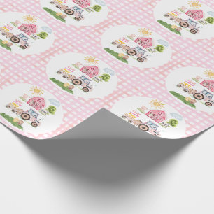 Barnyard Fun Pink 2nd Birthday  Wrapping Paper