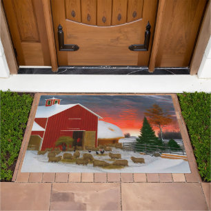 Barnyard in Winter Sheep Farm Horatio Shaw 1885 Doormat