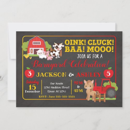 Barnyard Joint Birthday Invitation